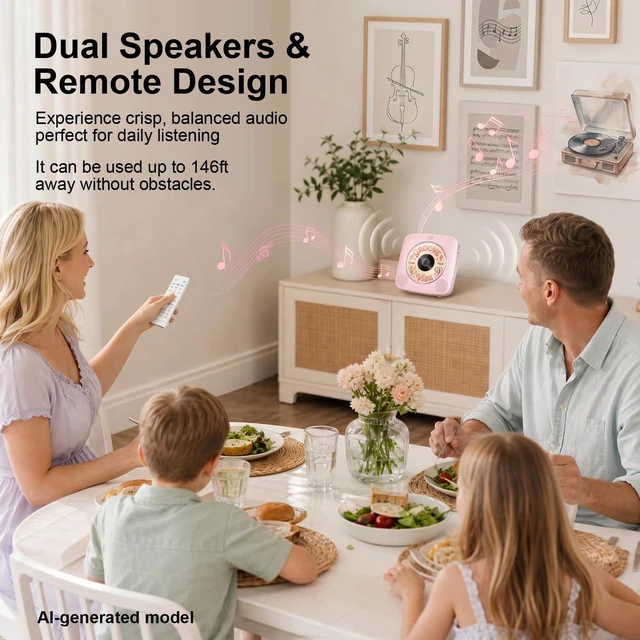 Alt view image 5 of 7 - CD Player Portable Bluetooth CD Players for Home Rechargeable Desktop Wall Mountable Portable CD Player Dual Speakers 1800mAh Boombox FM Radio MP3 Music Player Small CD Player