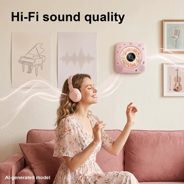 Alt view image 4 of 7 - CD Player Portable Bluetooth CD Players for Home Rechargeable Desktop Wall Mountable Portable CD Player Dual Speakers 1800mAh Boombox FM Radio MP3 Music Player Small CD Player