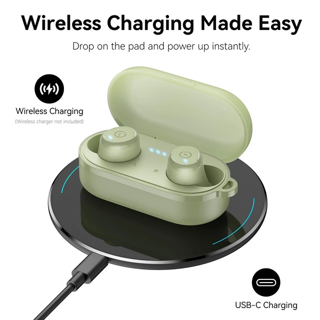 Alt view image 7 of 7 - T10 Wireless Earbuds Powerful Bass Stereo Wireless Charging, APP, IPX8 Waterproof, 55H Playtime, Ergonomic Design In Ear buds, App Customize EQ, Bluetooth 5.3 Headphones for Work, Travel, Green