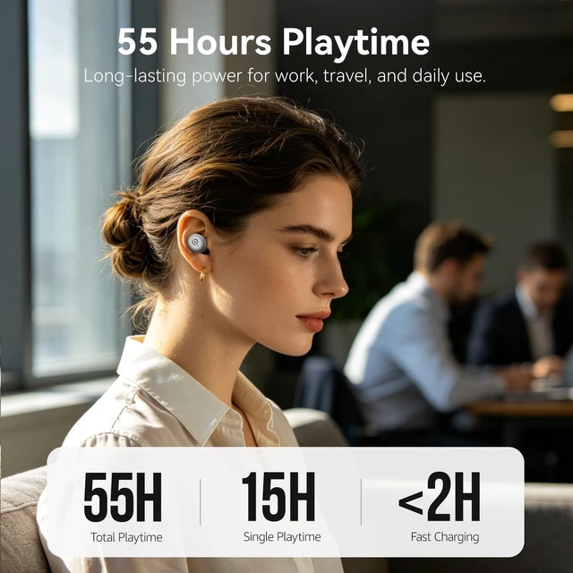 Alt view image 3 of 7 - T10 Wireless Earbuds Powerful Bass Stereo Wireless Charging, APP, IPX8 Waterproof, 55H Playtime, Ergonomic Design In Ear buds, App Customize EQ, Bluetooth 5.3 Headphones for Work, Travel, White