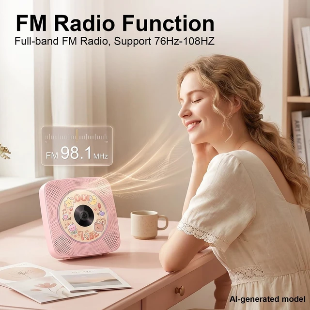 Alt view image 6 of 7 - CD Player Portable Bluetooth CD Players for Home Rechargeable Desktop Wall Mountable Portable CD Player Dual Speakers 1800mAh Boombox FM Radio MP3 Music Player Small CD Player