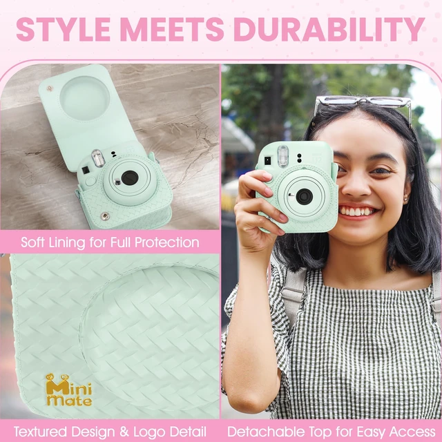 Alt view image 6 of 7 - Instax Mini 12 Instant Camera Mint Green + Minimate Custom Designed Case + Fuji Instax Film 10 Sheets & Photo Album