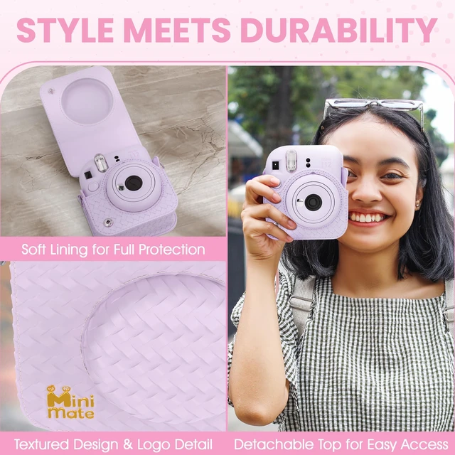Alt view image 6 of 7 - Instax Mini 12 Instant Camera Lilac Purple + Minimate Custom Designed Case + Fuji Instax Film 10 Sheets & Photo Album