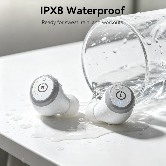 Alt view image 5 of 7 - T10 Wireless Earbuds Powerful Bass Stereo Wireless Charging, APP, IPX8 Waterproof, 55H Playtime, Ergonomic Design In Ear buds, App Customize EQ, Bluetooth 5.3 Headphones for Work, Travel, White