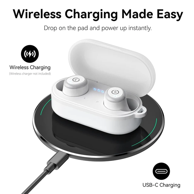 Alt view image 7 of 7 - T10 Wireless Earbuds Powerful Bass Stereo Wireless Charging, APP, IPX8 Waterproof, 55H Playtime, Ergonomic Design In Ear buds, App Customize EQ, Bluetooth 5.3 Headphones for Work, Travel, White