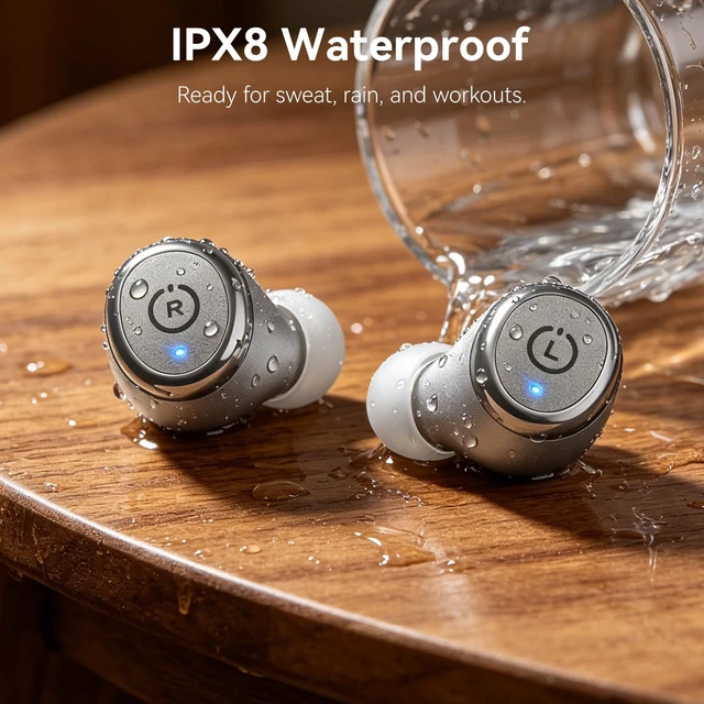 Alt view image 5 of 7 - T10 Wireless Earbuds Powerful Bass Stereo Wireless Charging, APP, IPX8 Waterproof, 55H Playtime, Ergonomic Design In Ear buds, App Customize EQ, Bluetooth 5.3 Headphones for Work, Travel, Gray