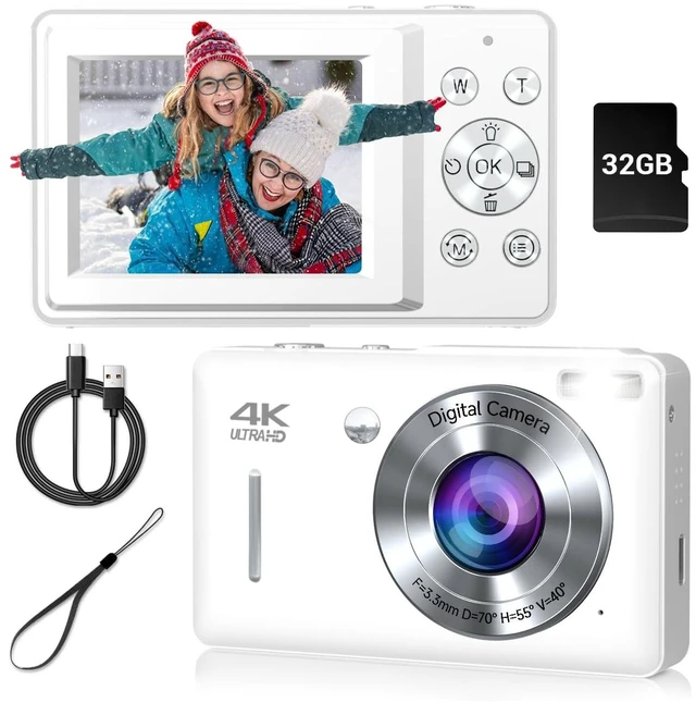 Main image of Digital Camera, 44MP Compact Camera, FHD 1080P Point and Shoot Digital Cameras with 16X Zoom, Face Detect, Smile Capture, Anti Shake, for Boys Girls Teens Gifts (White)