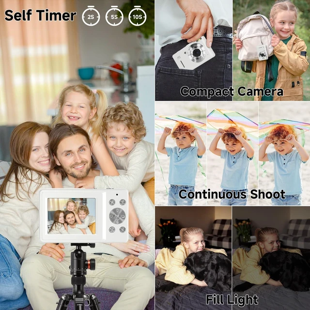 Alt view image 5 of 7 - Digital Camera, 44MP Compact Camera, FHD 1080P Point and Shoot Digital Cameras with 16X Zoom, Face Detect, Smile Capture, Anti Shake, for Boys Girls Teens Gifts (White)