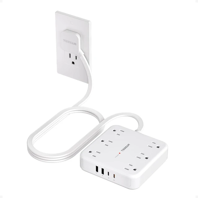 Main image of Surge Protector Power Strip, 5Ft Flat Plug Extension Cord, White