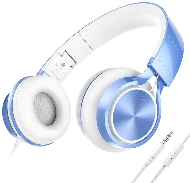 Main image of Kids Headphones for School, 3.5mm Wired with Mic for Teens, SkyBlue On-Ear Headsets with Microphone for Chromebook Laptop Computer, Foldable Adjustable Teen Kids, Corded for Classroom Travel