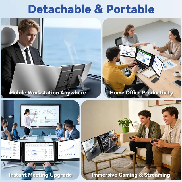 Alt view image 7 of 7 - 15.6" Laptop Screen Extender, Triple Portable Monitor with Ultra-Thin FHD 1080P IPS Display for 13-17" Laptop, Plug & Play via HDMI/USB-A/Type-C, Compatible with Mac/Windows/Android