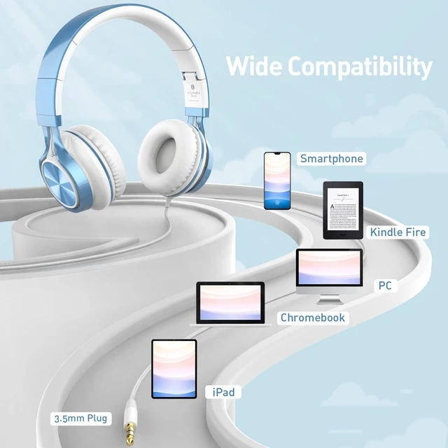 Alt view image 5 of 7 - Kids Headphones for School, 3.5mm Wired with Mic for Teens, SkyBlue On-Ear Headsets with Microphone for Chromebook Laptop Computer, Foldable Adjustable Teen Kids, Corded for Classroom Travel