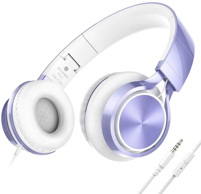 Main image of Kids Headphones for School, 3.5mm Wired with Mic for Teens, Violet On-Ear Headsets with Microphone for Chromebook Laptop Computer, Foldable Adjustable Teen Kids, Corded for Classroom Travel
