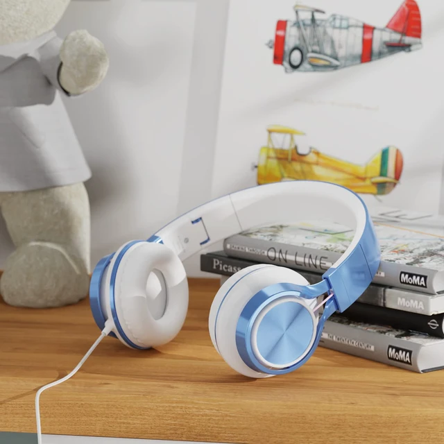 Alt view image 7 of 7 - Kids Headphones for School, 3.5mm Wired with Mic for Teens, SkyBlue On-Ear Headsets with Microphone for Chromebook Laptop Computer, Foldable Adjustable Teen Kids, Corded for Classroom Travel