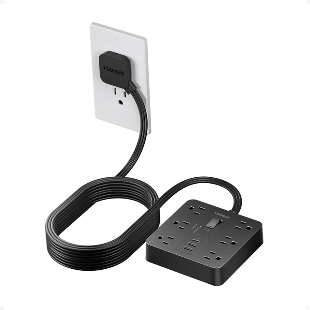 Main image of Surge Protector Power Strip, 15Ft Flat Plug Extension Cord, Black 6 Outlets and 4 USB Ports (2 USB C), 1700 Joules Surge Protection, Outlet Extender for Home, Office, Dorm Room Essentials