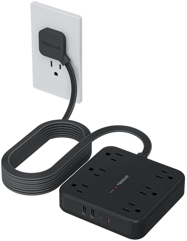 Main image of Surge Protector Power Strip, 15Ft Flat Plug Extension Cord, Black 6 Outlets and 4 USB Ports (2 USB C), 2100 Joules Surge Protection, Outlet Extender for Home, Office, Dorm Room Essentials