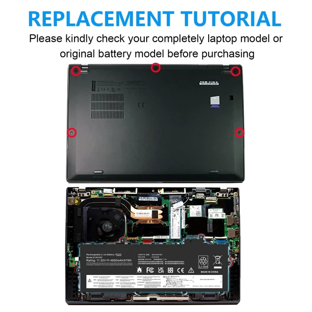 Alt view image 6 of 6 - 01AV430 SB10K97587 Battery Replacement for Lenovo ThinkPad X1 Carbon 5th Gen 2017 6th Gen ThinkPad X1 Carbon 2017/2018 Series 01AV429 SB10K97586 01AV431 SB10K97588 01AV494 SB10K97586