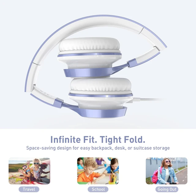 Alt view image 4 of 7 - Kids Headphones for School, 3.5mm Wired with Mic for Teens, Violet On-Ear Headsets with Microphone for Chromebook Laptop Computer, Foldable Adjustable Teen Kids, Corded for Classroom Travel
