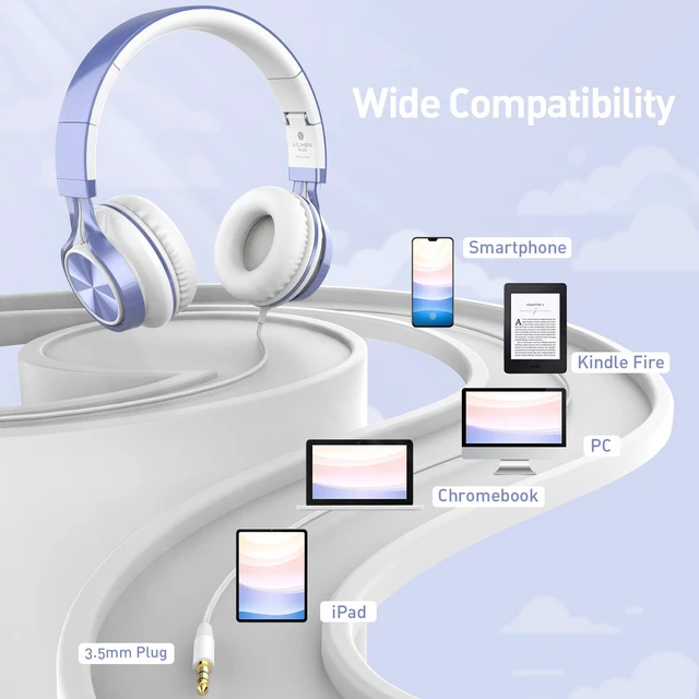 Alt view image 5 of 7 - Kids Headphones for School, 3.5mm Wired with Mic for Teens, Violet On-Ear Headsets with Microphone for Chromebook Laptop Computer, Foldable Adjustable Teen Kids, Corded for Classroom Travel