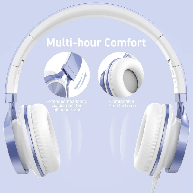 Alt view image 6 of 7 - Kids Headphones for School, 3.5mm Wired with Mic for Teens, Violet On-Ear Headsets with Microphone for Chromebook Laptop Computer, Foldable Adjustable Teen Kids, Corded for Classroom Travel
