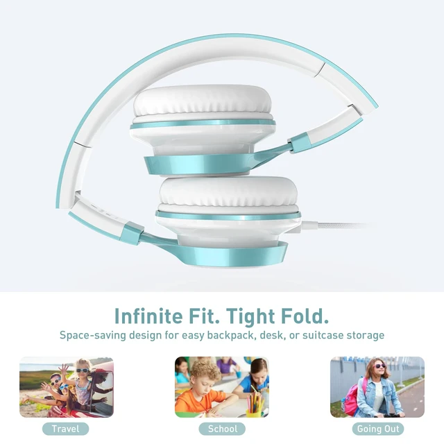 Alt view image 4 of 7 - Kids Headphones for School, Wired with Mic for Teens, Lime Green On-Ear Headsets with Microphone for Chromebook Laptop Computer, Foldable Adjustable Teen Kids, Corded for Classroom Travel