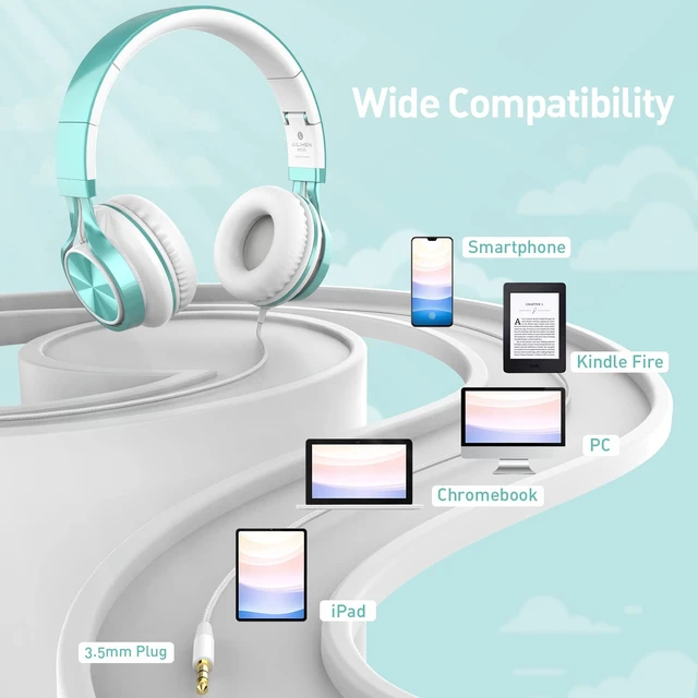 Alt view image 5 of 7 - Kids Headphones for School, Wired with Mic for Teens, Lime Green On-Ear Headsets with Microphone for Chromebook Laptop Computer, Foldable Adjustable Teen Kids, Corded for Classroom Travel