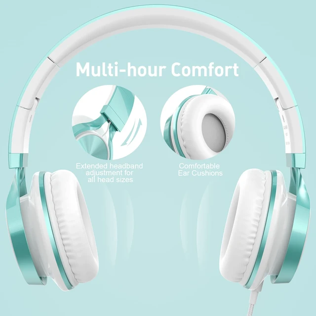 Alt view image 6 of 7 - Kids Headphones for School, Wired with Mic for Teens, Lime Green On-Ear Headsets with Microphone for Chromebook Laptop Computer, Foldable Adjustable Teen Kids, Corded for Classroom Travel