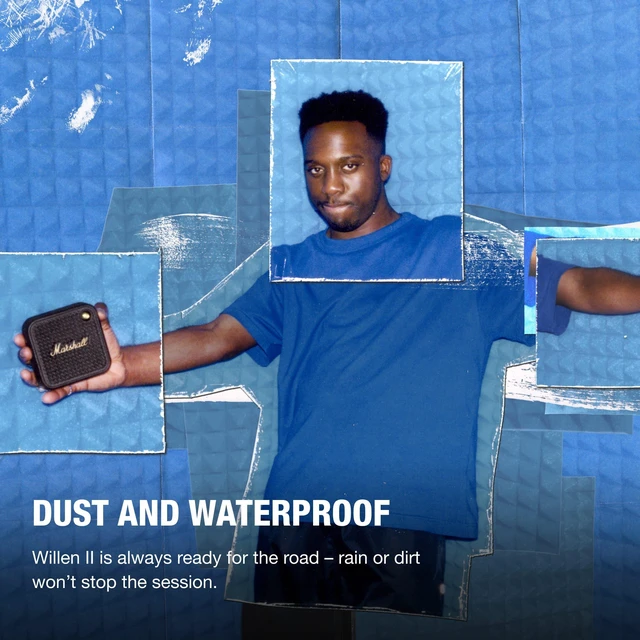 Alt view image 4 of 7 - Willen II Portable Bluetooth Waterproof Speaker - Black and Brass Rugged IP67 Waterproof & Dustproof Design 17+ Hr Playtime Built-in Fastening Strap Wireless for Outdoors & Travel