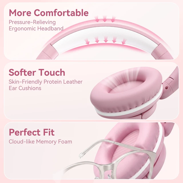 Alt view image 6 of 7 - USB C Wired Over Ear Headphones for School with Mic, Volume Control, Pink Lightweight Foldable Corded Headphone for Teens Classroom Travel Airplane, 4.9ft Tangle-Free Cord for Phone Tablet Laptop PC