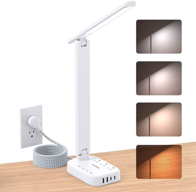 Main image of LED Desk Lamp, 10Ft Power Strip with 3 Outlets 4 USB Ports(2 USB C), White 4 Modes 5 Level Brightness Touch Lamp, Small Desk Lamp for Home Office College Dorm Essentials, Study Reading Light