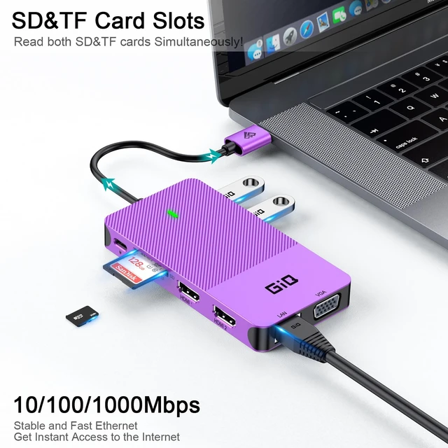 Alt view image 7 of 7 - USB 3.0 Docking Station Dual Monitor,2*HDMI HUB Displaylink Dock for Laptop with Ethernet,Cardreader,Triple Display HDMI Splitter Extend Vga C Adapter for MacBook OS M1-M5 Neo,Windows,dell,hp,computer