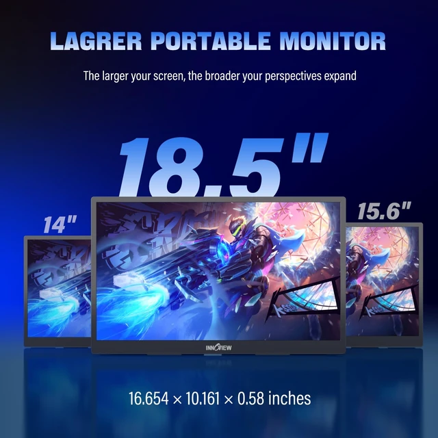 Alt view image 2 of 7 - 2K Portable Monitor for Laptop 18.5" 2560x1440p QHD 120Hz 100% sRGB USB-C Standard HDMI DP Port Gaming Monitor,HDR Travel External Second Screen for Laptop, PC, Game Consoles