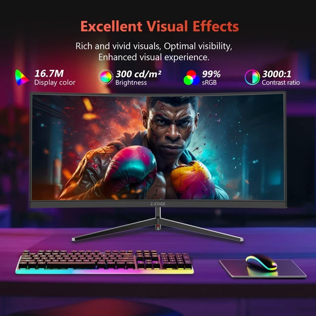 Alt view image 4 of 7 - Z-Edge 30" Curved Gaming Monitor, WFHD1080P 200Hz 165Hz 144Hz, MPRT 1ms 21:9 Aspect Ratio, 1500R Curved, 16.7M Colors, 3000:1 Contrast, UG30 PIP-PBP, 2X DP 1.4 Ports and 2X HDMI 2.0 Port