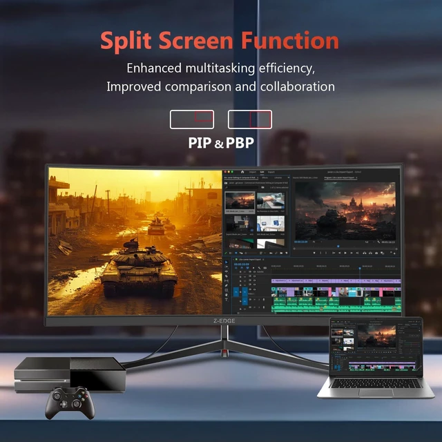 Alt view image 5 of 7 - Z-Edge 30" Curved Gaming Monitor, WFHD1080P 200Hz 165Hz 144Hz, MPRT 1ms 21:9 Aspect Ratio, 1500R Curved, 16.7M Colors, 3000:1 Contrast, UG30 PIP-PBP, 2X DP 1.4 Ports and 2X HDMI 2.0 Port