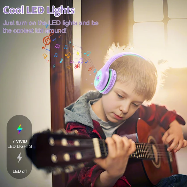 Alt view image 5 of 7 - Kids Headphones Wired with Microphone, USB Type C Headphones for Kids Girls Boys with Cord/LED Lights/85/94dB Volume Limit, Portable Over Ear Headphones for School/Travel/Tablet/iPad
