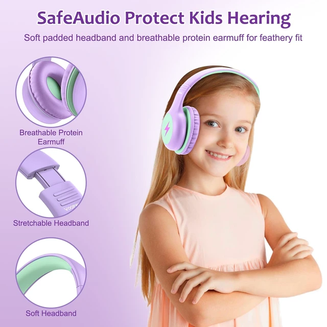 Alt view image 6 of 7 - Kids Headphones Wired with Microphone, USB Type C Headphones for Kids Girls Boys with Cord/LED Lights/85/94dB Volume Limit, Portable Over Ear Headphones for School/Travel/Tablet/iPad