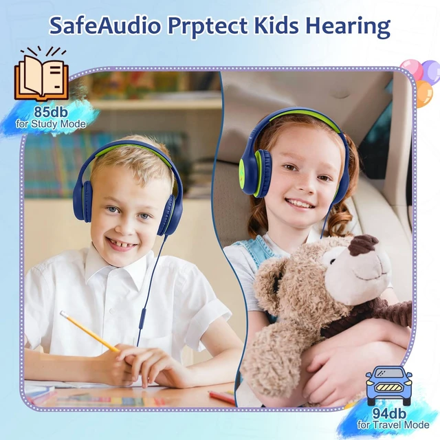 Alt view image 2 of 7 - Kids Headphones Wired with Microphone, USB Type C Headphones for Kids Girls Boys with Cord/LED Lights/85/94dB Volume Limit, Portable Over Ear Headphones for School/Travel/Tablet/iPad