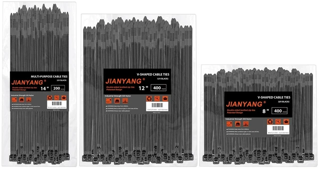 Main image of Zip Ties Assorted Size,8+12+14 Inch V-Shaped Toothed Double Sided Toothed,100 LBS Tensile Strength Heavy Duty Cable Wire Ties More Durable Nylon Tie Wraps for Indoor Outdoor1000 Pack
