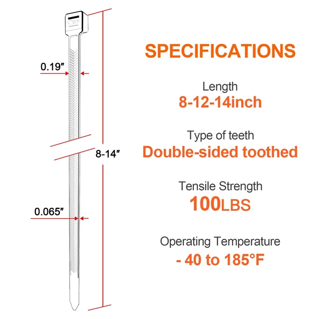 Alt view image 2 of 7 - Zip Ties Assorted Size,8+12+14 Inch V-Shaped Toothed Double Sided Toothed,100 LBS Tensile Strength Heavy Duty Cable Wire Ties More Durable Nylon Tie Wraps for Indoor Outdoor1000 Pack