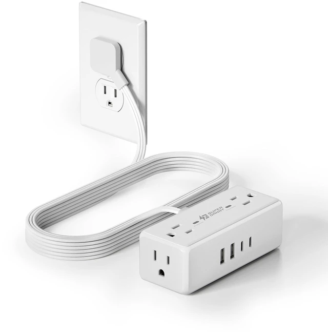 Main image of 6Ft Thin Extension Cord, Flat Plug Surge Protector Power Strip Ultra Thin Extension Cord, 4 Outlets & 4 USB (2 USB C), Charging Station for Home, Office, College Dorm Room Essentialss