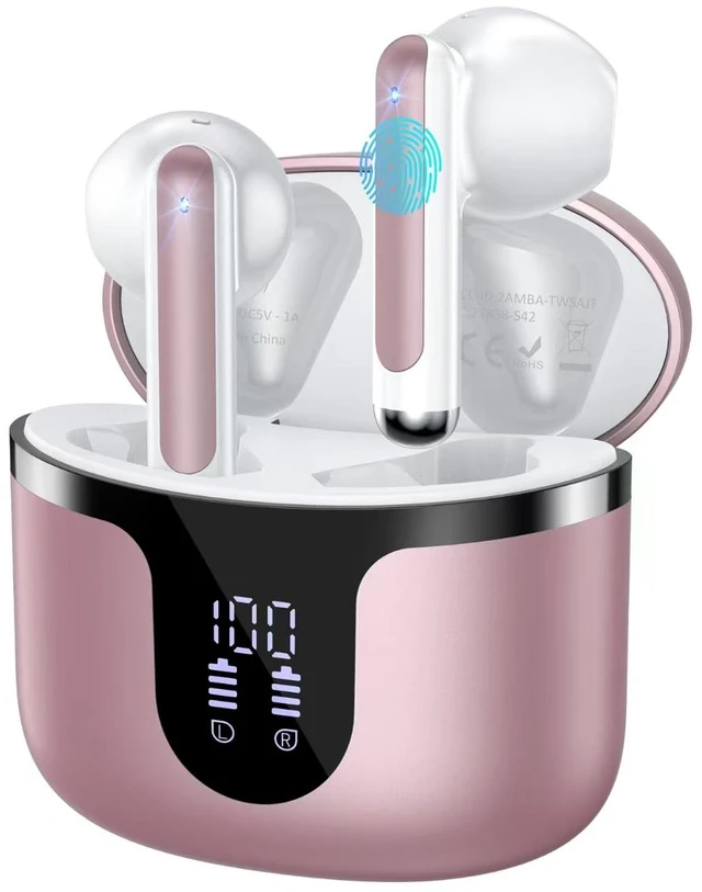 Main image of Wireless Earbuds, Bluetooth 5.4 in Ear Headphones Wireless Bluetooth with ENC 4 Mics, Bluetooth Earbuds 50 Hour Noise-Cancelling Ear Buds with LED Indicator, IPX7 Waterproof for Sports/Work Rosa Gold