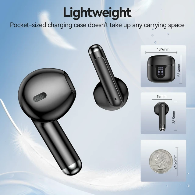 Alt view image 6 of 7 - Wireless Earbuds, Bluetooth 5.4 in Ear Headphones Wireless Bluetooth with ENC 4 Mics, Bluetooth Earbuds 50 Hour Noise-Cancelling Ear Buds with LED Indicator, IPX7 Waterproof for Sports/Work Black