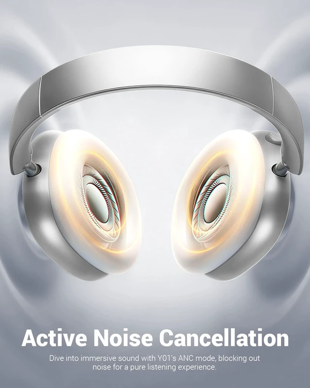 Alt view image 3 of 7 - Y01 Wireless Noise Canceling Headphones Bluetooth 5.3 Over Ear Headphones with Microphone, Hi-Res Audio, 48H Playtime, Foldable Comfortable Earpads,Compatible with iOS,Android,PC,Silver