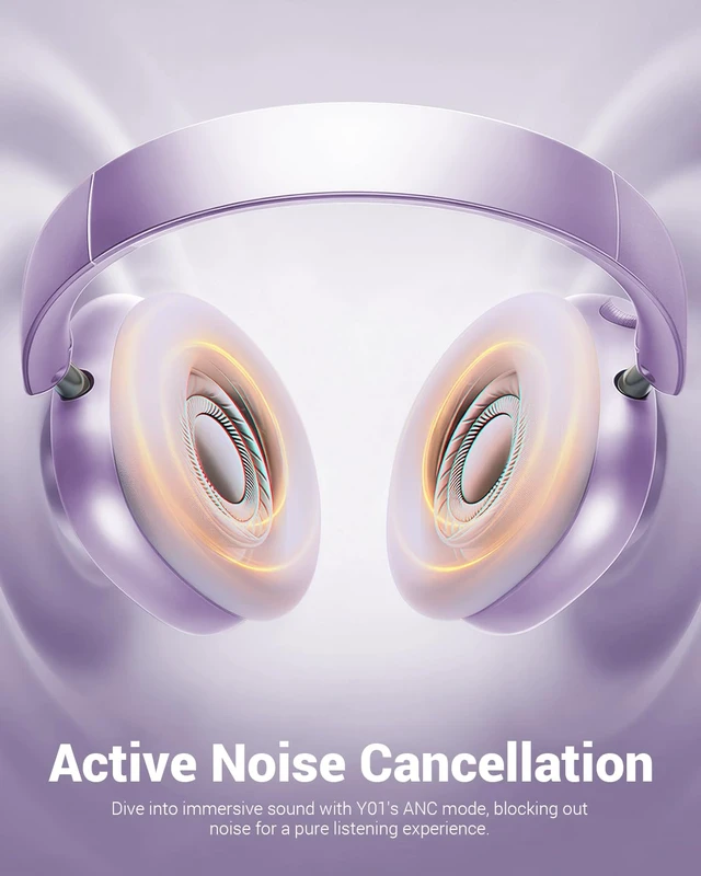 Alt view image 3 of 7 - Y01 Wireless Noise Canceling Headphones Bluetooth 5.3 Over Ear Headphones with Microphone, Hi-Res Audio, 48H Playtime, Foldable Comfortable Earpads,Compatible with iOS,Android,PC, Purple