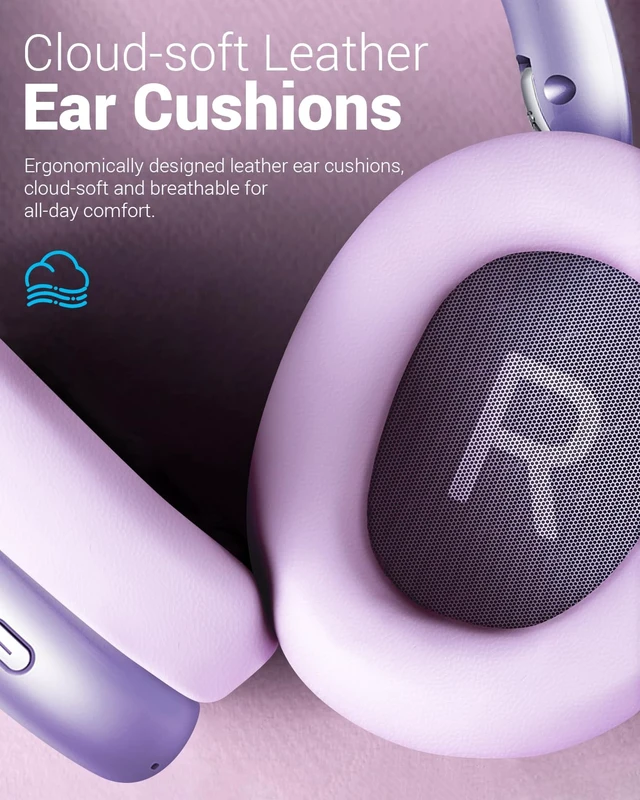 Alt view image 4 of 7 - Y01 Wireless Noise Canceling Headphones Bluetooth 5.3 Over Ear Headphones with Microphone, Hi-Res Audio, 48H Playtime, Foldable Comfortable Earpads,Compatible with iOS,Android,PC, Purple