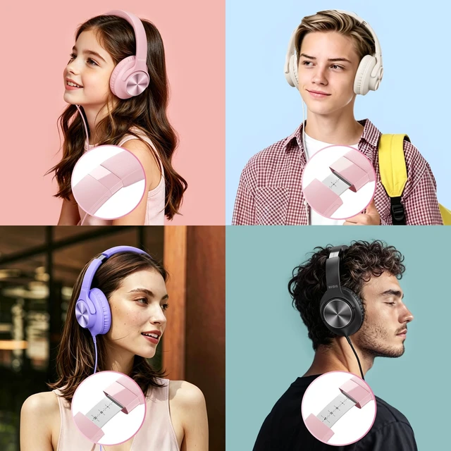 Alt view image 3 of 7 - USB C Wired Headphones with Mic, Volume Control, Over-Ear for School, Pink Foldable Plug in Headphones with Volume Control for Teens Classroom Travel, 4.9ft Tangle-Free Cord for Tablet Phone Laptop PC