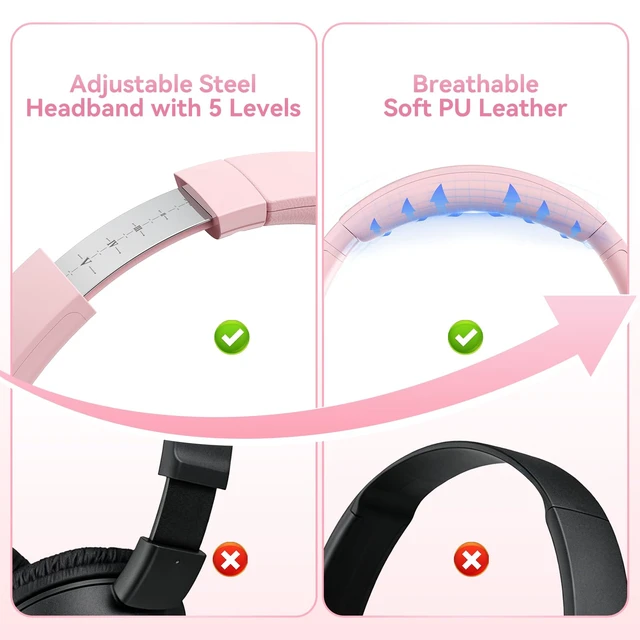 Alt view image 5 of 7 - USB C Wired Headphones with Mic, Volume Control, Over-Ear for School, Pink Foldable Plug in Headphones with Volume Control for Teens Classroom Travel, 4.9ft Tangle-Free Cord for Tablet Phone Laptop PC