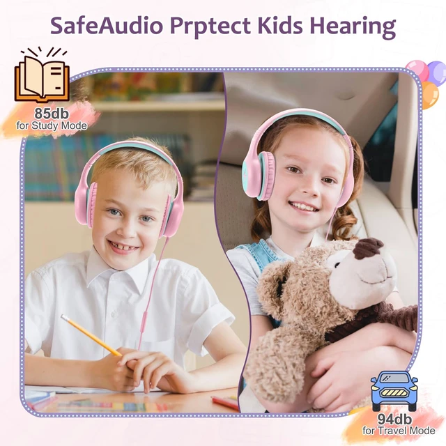 Alt view image 4 of 7 - Kids Headphones Wired with Microphone, USB Type C Headphones for Kids Girls Boys with Cord/LED Lights/85/94dB Volume Limit, Portable Over Ear Headphones for School/Travel/Tablet/iPad