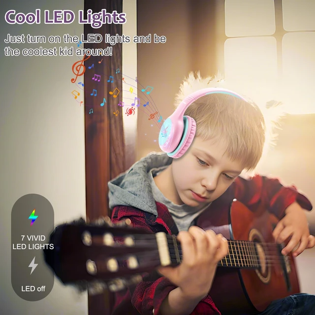 Alt view image 5 of 7 - Kids Headphones Wired with Microphone, USB Type C Headphones for Kids Girls Boys with Cord/LED Lights/85/94dB Volume Limit, Portable Over Ear Headphones for School/Travel/Tablet/iPad