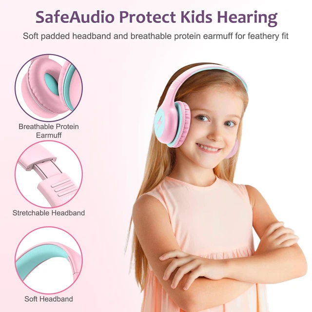 Alt view image 6 of 7 - Kids Headphones Wired with Microphone, USB Type C Headphones for Kids Girls Boys with Cord/LED Lights/85/94dB Volume Limit, Portable Over Ear Headphones for School/Travel/Tablet/iPad